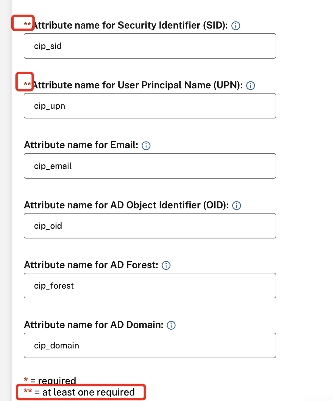 Citrix Cloud SAML 2.0 configuration with the unused SID or UPN attribute removed